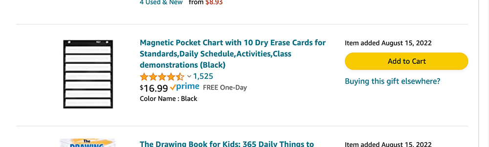 Screenshot of Magnetic Pocket Chart item on Amazon.